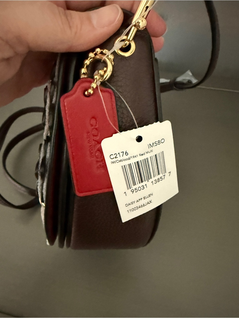 Coach Floral Appliqué Saddle Crossbody Bag in Burgundy with Pink and Red Accents - Picture 5 of 8
